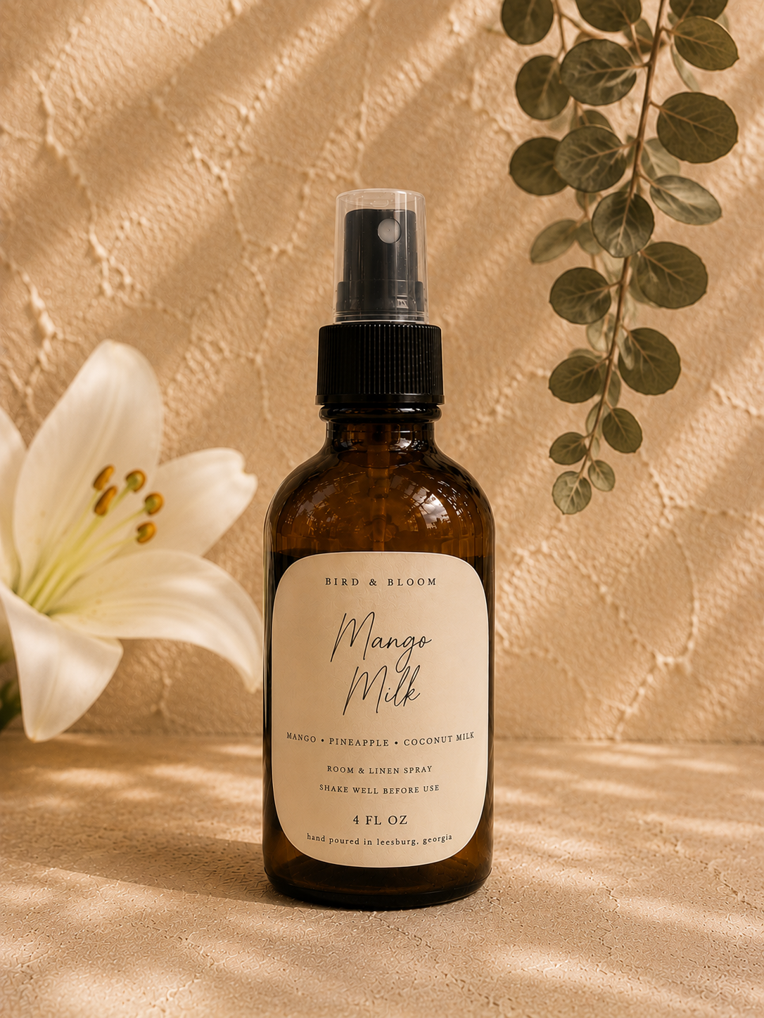 4 Oz Amber Glass, Natural Hand-Poured Room Spray